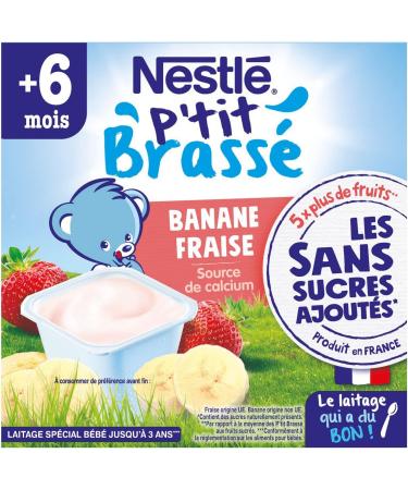 Nestl B b P'tit Brass Strawberry Banana without Added Sugars - Dairy from 6 Months - 4 x 90 g - Buy Online on GoSupps.com