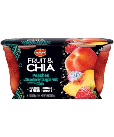 DEL MONTE FRUIT AND CHIA FRUIT CUP Snacks, Peaches in Strawberry Dragon Fruit, 2 Pack, 7 oz