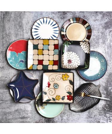 Dinner Plate Pasta Tableware Elegant Hand Painted Creative Ceramic Western Food Square Plate Unique Blue Green Daffodil Flower Pattern Home Kitchen Fruit Salad Dish E - Buy Online on GoSupps.com