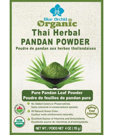 Organic Pandan Powder - Natural Green Food Coloring - Thai Herbal Aromatic Spice for Desserts Stews Curries Tea - 113 gram (4 OZ))