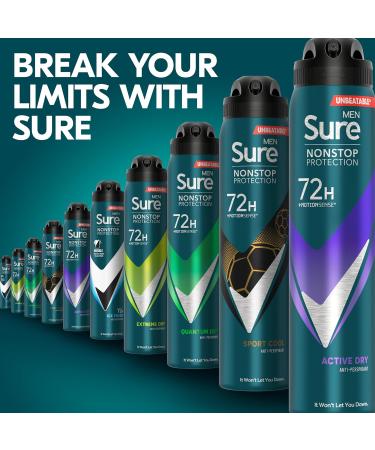 Sure Men Nonstop Protection Active Dry Antiperspirant Deodorant with Body Heat Activated technology Spray for 72-hour odour and sweat protection 250 ml (Pack of 2) Fresh 250 g (Pack of 2) - Buy Online on GoSupps.com