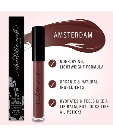 Charlotte Cook Cosmetics Clean Liquid Lipstick - Vegan, Cruelty Free, Non-GMO, Nontoxic | Dermatologist Tested Lip Color - Amsterdam | Moisturizing High Shine Wear | 0.15 fl. oz - Buy Online on GoSupps.com