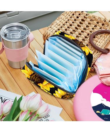 Sunflower Black Menstrual Pad Storage Bag - Portable & Stylish Period Pouch for Girls & Women - Buy Online on GoSupps.com