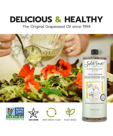 Salute Sante! Cold Pressed Grapeseed Oil - High Temperature Cooking, Non-GMO, Kosher, Vegan - 500ml/17 fl oz - Buy Online on GoSupps.com