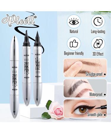 Buy Waterproof Black Eyebrow Pen & 2-IN-1 Eyebrow Pencil with Eyeliner Long-Lasting Natural-Looking Microblading by Pleell International Shipping Available - Buy Online on GoSupps.com