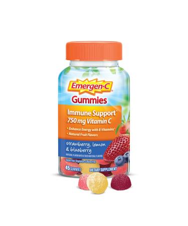 Emergen-C 750mg Vitamin C Gummies for Adults  Immune Support Gummies  Gluten Free  Strawberry  Lemon and Blueberry Flavors - 45 Count Berry 45 Count (Pack of 1)
