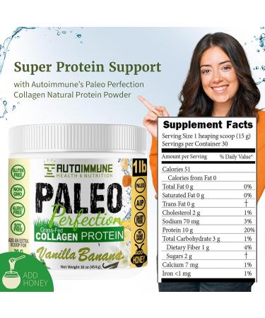 Paleo Perfection Vanilla Banana Beef Collagen Protein Powder - Keto AIP SCD Friendly - Stevia-Free Superfood Blend with Apple Fiber Carrot & Broccoli - 1lb - Buy Online on GoSupps.com