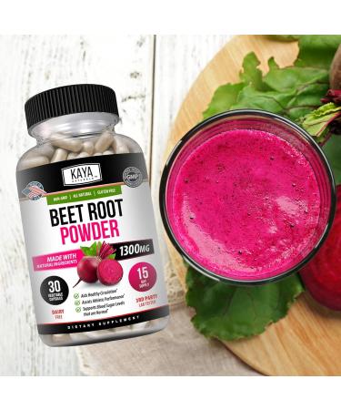 Kaya Naturals Premium Organic Beet Root Powder - Beet Root Extract Non-GMO & Gluten-Free 1300mg Per Serving - 30 Count Veggie Capsules 30 Count (Pack of 1) - Buy Online on GoSupps.com