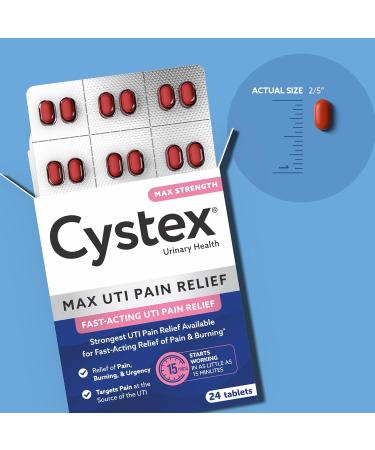 Cystex Maximum-Strength UTI Pain Relief Tablets - 99.5 mg Phenazopyridine HCl for Fast Relief of Burning & Bladder Discomfort - 24-Count - Buy Online on GoSupps.com