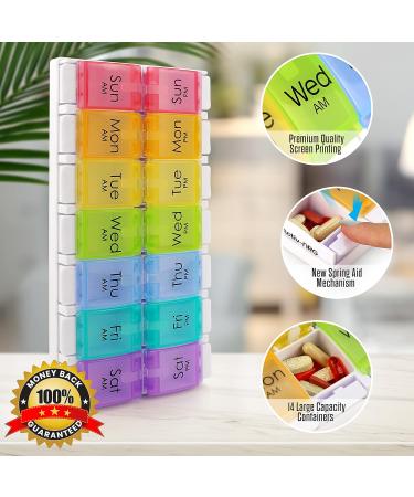 Medical Pill Box Organizer - Weekly Large Case with AM/PM Reminder - 14 Compartments Easy Open Design for Vitamins & Medication - Buy Online on GoSupps.com