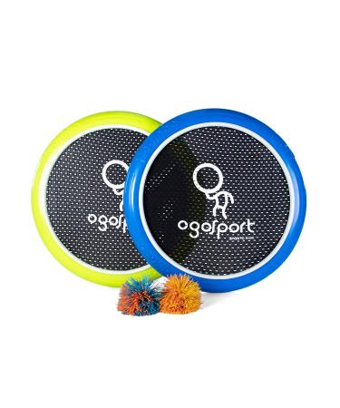 OgoDisk XS Disc Set with 2 OgoSoft Balls - 12 Inch Bouncy Disk Toy for Outdoors, Lawn & Pool - Throw, Toss & Catch Game - Kids & Adults 8+ Blue / Green