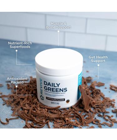 Revive MD Daily Green Powder Superfood (Chocolate) - Supergreens Powder to Support Energy Levels - Green Juice That Improves Fiber Intake - Vegetable Supports Digestion and Gut Health (30 Servings) - Buy Online on GoSupps.com