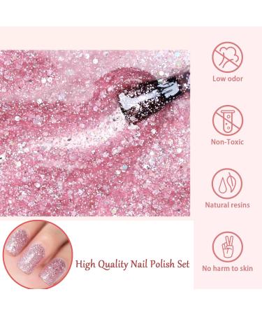 Nude Nail Polish Set - Glitter Nail Varnish Sets - Quick Dry & Long Lasting Pink Glitter 6 Colors Nail Varnish Set - No Need UV Nail Polish Kit Christmas Gifts for Women Girl - Buy Online on GoSupps.com