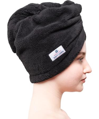 American Soft Linen Non Microfiber Hair Towel for Women - Black, 1 Pack | Hair Turban Wrap for Long Curly Anti-Frizz Hair - Buy Online on GoSupps.com