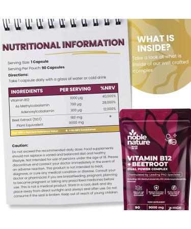 Beetroot & Vitamin B12 Complex 9000mg Beetroot + 1000mcg Dual B12 (Methylcobalamin & Adenosylcobalamin) Energy & Immune Support 90 Capsules UK Made (90) - Buy Online on GoSupps.com