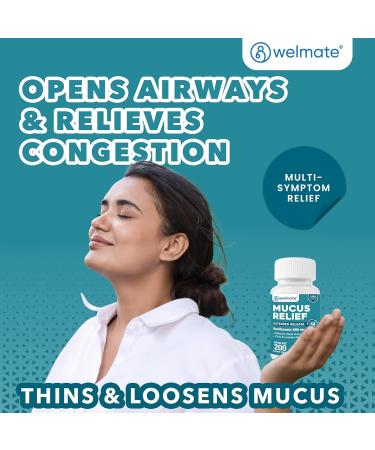 WELMATE Mucus Relief Guaifenesin 600mg Extended-Release Tablets - 200 Ct - 12 Hr Support for Cough, Nasal & Chest Congestion, Infections, Colds, Allergies - Expectorant for Temporary Relief - Buy Online on GoSupps.com
