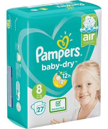 Pampers Baby-Dry Nappies Size 8 - 27 Nappies - Fast Absorption Technology - Buy Online on GoSupps.com