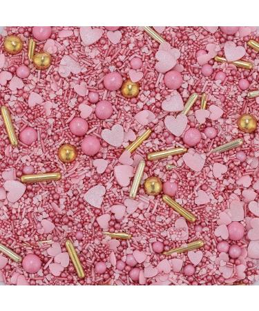 Super Sprinkle Pink Heart Sprinkles Mix 90g | Edible Pink Gold Decorations | No AO Dyes | EU Ingredients - Buy Online on GoSupps.com