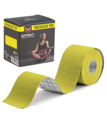 Effekt Kinesiology Tape Waterproof (5 m x 5 cm) 1 Roll - Elastic Physio Tape for Muscle Support and Injury Recovery Medical Tape Sports Tape Strapping Durable Kinesthetic Tape (Yellow) face Tape Yellow 1 Roll