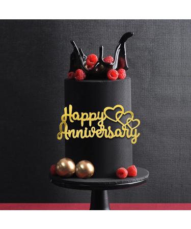 2pcs Happy Anniversary Cake Topper Glitter Gold Acrylic Cake Decorations Heart Supplies for Wedding Anniversary Cake - Buy Online on GoSupps.com
