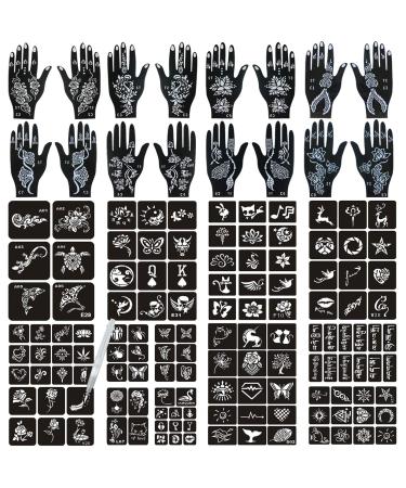 Henna Tattoo Stencils 138 PCS, 24 Sheets Black Tattoo Templates,Reusable Henna Tattoo Kit for Women Teens Girls,DIY Tattoo Stencils,Body Art Stencils Henna-1