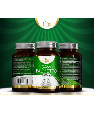 L1fe Nutrition Saw Palmetto Extract & Zinc - 3000mg Saw Palmetto + 15mg Zinc | 120 Vegan Capsules | Gluten-Free Allergen-Free | Made in Great Britain - Buy Online on GoSupps.com