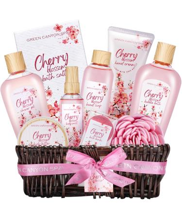 Gift Baskets for Women Cherry Blossom Bath Gift Set with Bubble Bath Body Lotion Spa Kit for Women Mothers Day Gifts for Mom