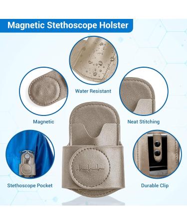 Gray Leather Stethoscope Holder with Magnetic Clip | Fits Littmann MDF ADC | Perfect Gift Box Included - Buy Online on GoSupps.com
