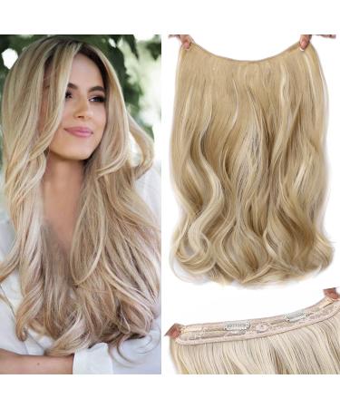 Halo Hair Extensions Thick Invisible Wire Hair Extension 5 Types Adjustable Headwidth Size Wavy Curly Long 18 Inches Artificial Human Hair Hairpiece for Women Girls Heat-resistant Fiber with 2 Pcs Removable Secure Clips ...