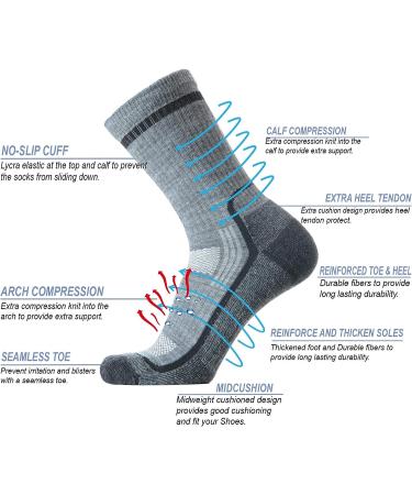 SOLAX Men's Merino Wool Hiking Socks - 3 Pack | 72% Wool, Cushioned & Breathable Crew Socks for Outdoor Trail Trekking - Size Large - Buy Online on GoSupps.com