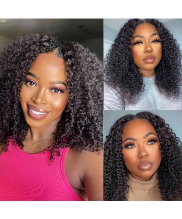 Curly V Part Wig Human Hair Upgrade U Part Wigs Human Hair Wigs for Black Women Human Hair Glueless V Shape Wigs Kinky Curly Wigs No Leave Out 180% Density Natural Color 18 Inch 18 Inch V Part