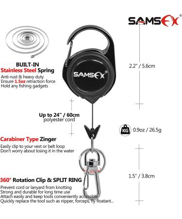 3pcs SAMSFX Fly Fishing Zinger Retractor Pack with Carabiner & Rotating Clip - Anglers Vest Tool Gear Combo - 24 Nylon Cord - Buy Online on GoSupps.com