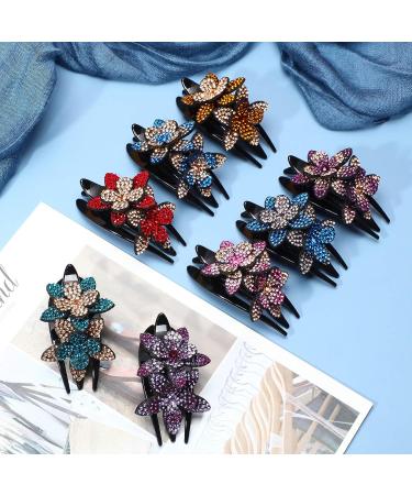 Rhinestone Double Flower Hair Clip Set - 8 Pieces | Crystal Glitter Hair Accessories for Women and Girls - Buy Online on GoSupps.com
