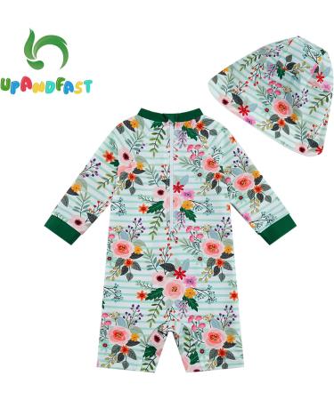 UPF 50+ Pink Flower Baby Girls' Swimsuit with Snap Bottom | 12-18 Months | Sun Protection - Buy Online on GoSupps.com