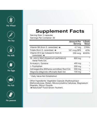 Natura Health Products Up-Lift Supplement - Encourages Positive Mood and Mental Outlook- Featuring Ashwagandha St. John's Wart Vitamins B6 & B12 L-tryptophan Folate L-tyrosine (90 Capsules) - Buy Online on GoSupps.com