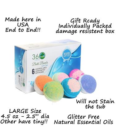 360Feel Bath Bombs Gift Set - 6 Large USA Made Organic Bath Fizzies with Essential Oils - Aromatherapy for Women, Men, and Kids - Buy Online on GoSupps.com