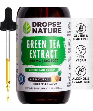 Green Tea Extract - 1000mg - 50% EGCG Liquid Drops, 4X More Powerfull Than Pills & Capsules - 2 fl. oz. Antioxidant & Immune Supplement - Vegan Skin & Heart Support + Brain Health & Memory Boost