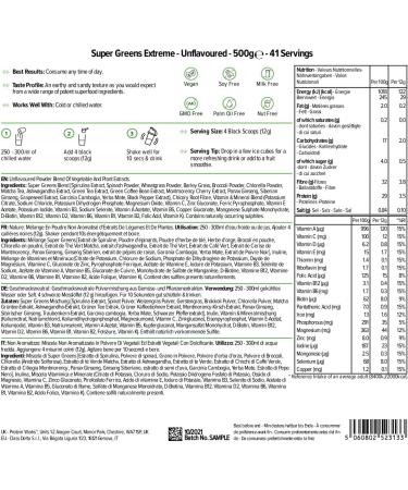 Protein Works Super Greens Extreme Powder | 156 Health Benefits | 41 Active Ingredients | Vegan & Gluten-Free | No Added Sugar | 500g (41 Servings) - Buy Online on GoSupps.com