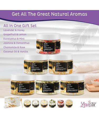 Lovestee Epsom Salt Spa Gift Set | 6 Luxury Bath Salts - Coconut Vanilla Jasmine Eucalyptus Lavender Chamomile & Grapefruit - Perfect Soaking Gift for Women - Buy Online on GoSupps.com