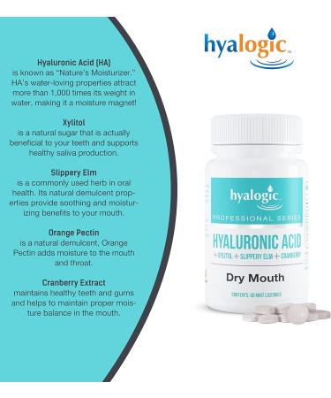Hyalogic Oral Care Dry Mouth Mints - Sugar-Free Vegan Lozenges with Hyaluronic Acid & Xylitol - Natural Mint Breath Freshener (60 ct - Buy Online on GoSupps.com