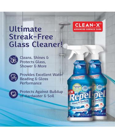 Clean-X REPEL Glass Cleaner 32 fl. oz. - Repels Water Spots & Dirt - Multi-Surface Cleaner by UNELKO - 2 Pack of 32 Fl Oz - Buy Online on GoSupps.com