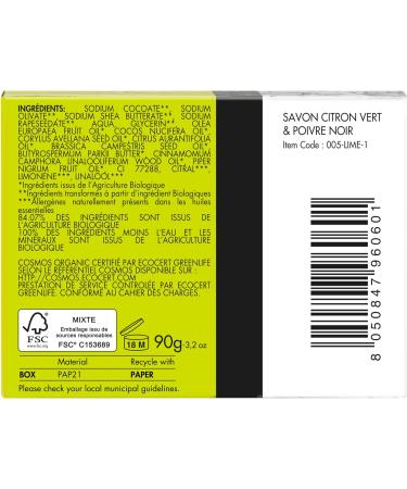 Crin de Fleur Organic Handmade Lime & Black Pepper Soap Bar - Invigorating Citrus & Spicy Warmth - 90g, Pack of 1 - Buy Online on GoSupps.com