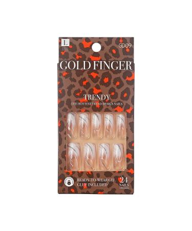 Gold Finger Full Cover Nails Gel Glam Ready to Wear Gel Manicure Long Nails GF94