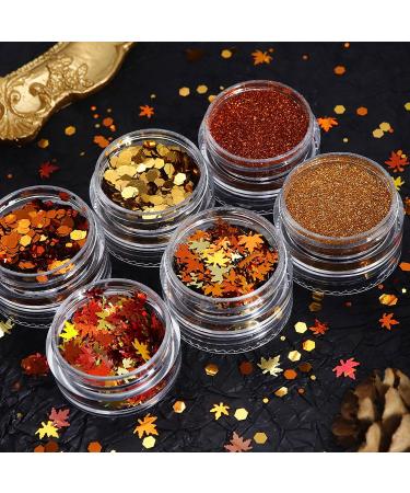 Thanksgiving Fall Maple Leaf Nail Art Glitter Flakes | Golden Orange Fine Glitter Powder & Hexagon Sequins for Manicure & Crafts - Buy Online on GoSupps.com