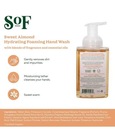 Organic Sweet Almond Foaming Hand Wash | SoF Body Care | Hydrating Agave Nectar | 8 oz Pump Bottle | Pack of 3 - Buy Online on GoSupps.com