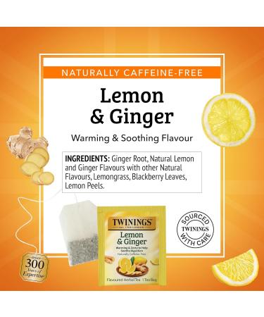 Twinings Lemon & Ginger Herbal Tea Individually Wrapped Bags - Naturally Caffeine-Free - 100 Teabags - Buy Online on GoSupps.com