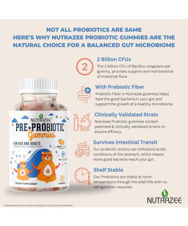 Nutrazee Probiotic Gummies with 2 Billion CFU Prebiotic Fiber Supplement for Kids Men & Women Clinically Validated Strain for Digestion Easy Bowel Movement & Immunity 30 Gummy Bears - Buy Online on GoSupps.com