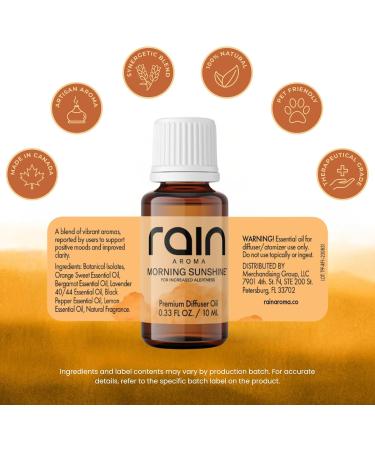 Rain Aroma - Morning Sunshine Premium Diffuser Oil for Alertness Refresh & Relax with Aromatherapy Diffuser Oils Office/Home Fragrance Essentials Crafted from Botanical Essential Oils 0.33 fl oz - Buy Online on GoSupps.com