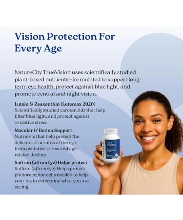 NatureCity True-Vision Eye Health Supplement - Plant-Based Lutein and Zeaxanthin with High Potency Saffron 20mg - Blue Light Protection Support Central and Night Vision (60 Veggie Capsules) 1 Count (Pack of 60) - Buy Online on GoSupps.com