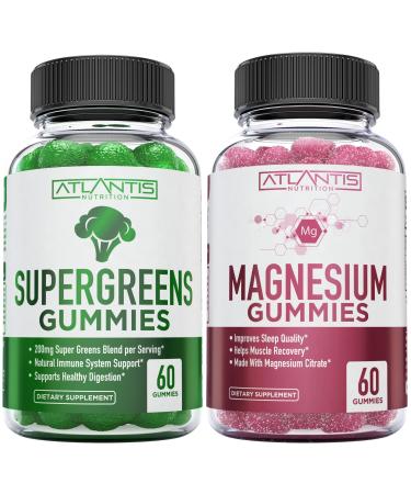 Supergreen & Magnesium Gummies - Magnesium Helps Muscles Recover Delicious Supergreens with Spinach Broccoli Beetroot Green Tea & Acai for Immunity Support- 60 Gummies